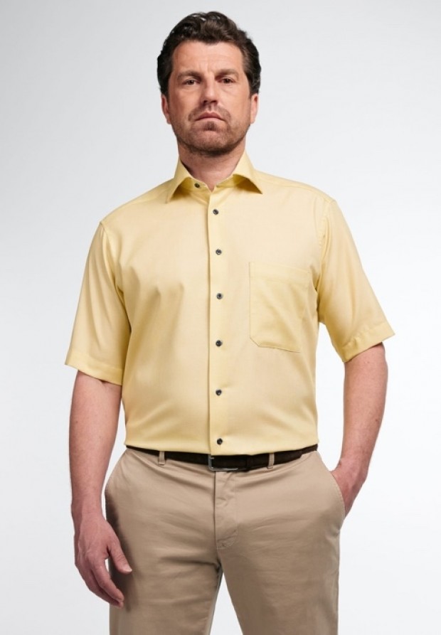 eterna vasalásmentes férfi ing rövid ujjú sárga anyagában mintás - modell