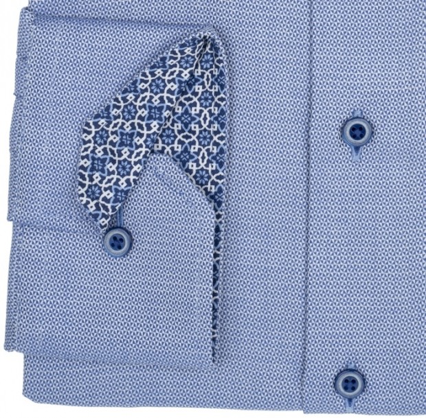 eterna vasalásmentes karcsúsított férfi ing kék-fehér anyagában mintás - mandzsetta