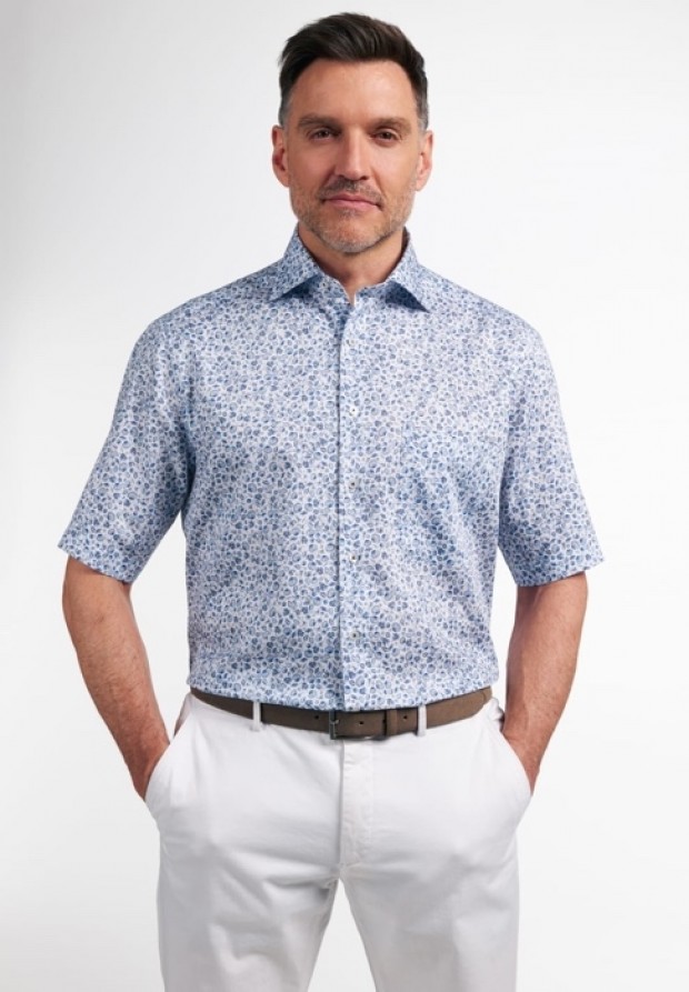 eterna vasalásmentes férfi ing rövid ujjú kék-fehér kagylómintás - modell
