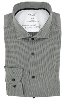 OLYMP Level 5 24/Seven body fit szürke-fekete anyagában mintás ing (fekete gombok, dynamic flex shirt)