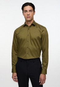 eterna vasalásmentes duplán karcsúsított férfi ing khakizöld anyagában mintás - modell